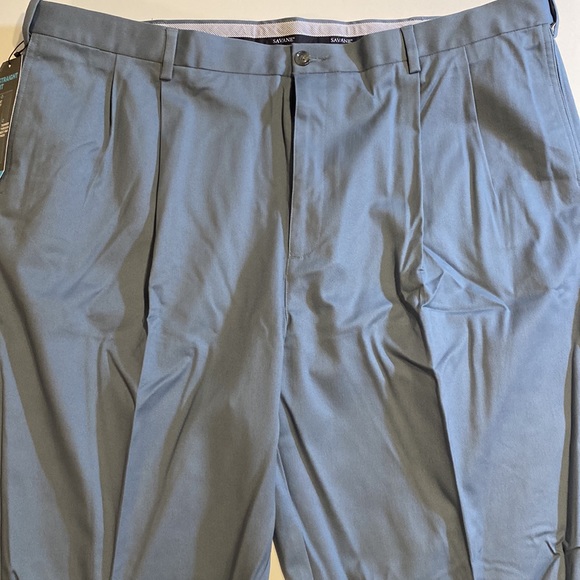 Savane SZ 50 x 28 Blue Mirage Pleated Performance Chino Straight Fit Pants New - Picture 2 of 10